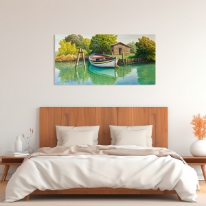 Art print and canvas, Boat on the river by Adriano Galasso