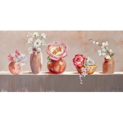 Tableau floral moderne sur toile, Vases de fleurs, Nel Whatmore