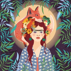 Tableau style Frida Kahlo, La déesse de la lune de Much Toons