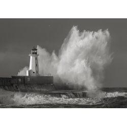 Art print and canvas, Lighthouse in raging Sea, (B&W)