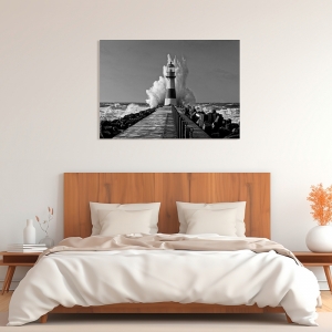 Art print and canvas, Lighthouse in the Mediterranean Sea (BW)