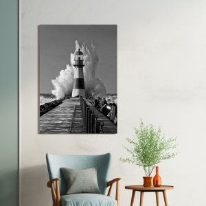 Art print and canvas, Lighthouse in the Mediterranean Sea, det BW