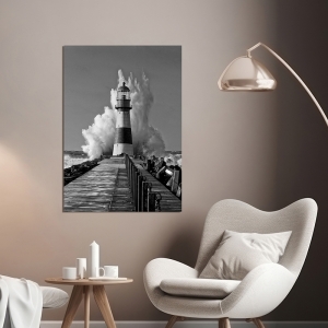 Art print and canvas, Lighthouse in the Mediterranean Sea, det BW
