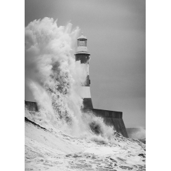 Art print and canvas, Lighthouse, North Sea (B&W)