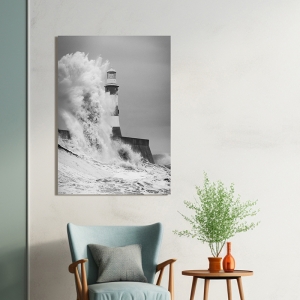 Art print and canvas, Lighthouse, North Sea (B&W)