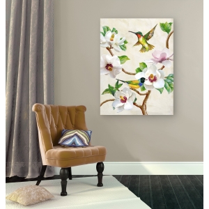 Tableau sur toile. Terry Wang, Magnolia avec petits oiseaux