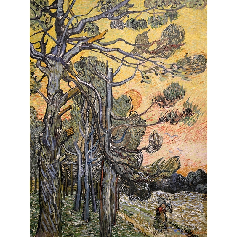Quadro, stampa su tela, Pini al tramonto di Vincent van Gogh
