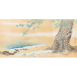 Cuadro japonés con árbol, lienzo, lámina, Takasago, Shiokawa Bunrin