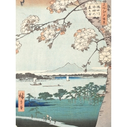 Tableau Hiroshige, Sanctuaire de Suijin et Massaki, rivière Sumida