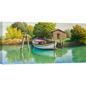 Cuadro de paisaje en lienzo, Barco en el río de Adriano Galasso