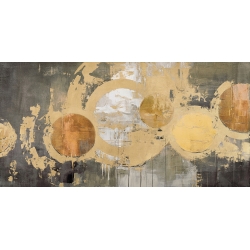 Abstraktes Leinwandbild in Grau und Gold, Cosmic Debris I