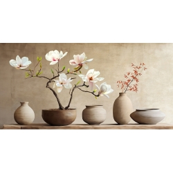 Art print and canvas, Terracotta vases and magnolia branch