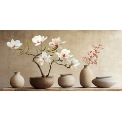 Tableau Vases en terre cuite et branche de magnolia, Remy Dellal