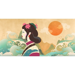 Modern japanese art print, Staring at the Ocean Waves