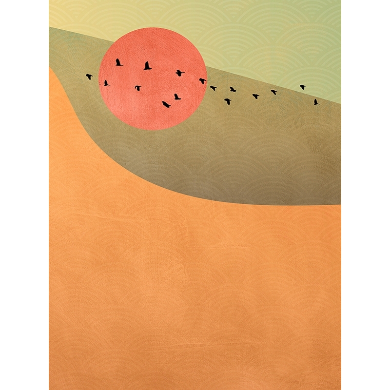 Nordic print, sun and birds, Wish of Good Fortune I