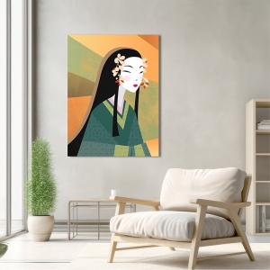 Modern art print, japanese woman, Wish of Good Fortune II