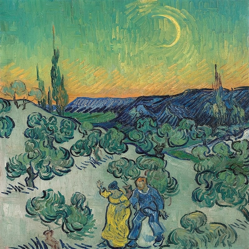 Stampa su tela, Passeggiata al crepuscolo di Vincent van Gogh