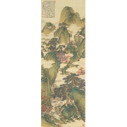 Japanese print, White Clouds and Crimson Trees by Tanomura