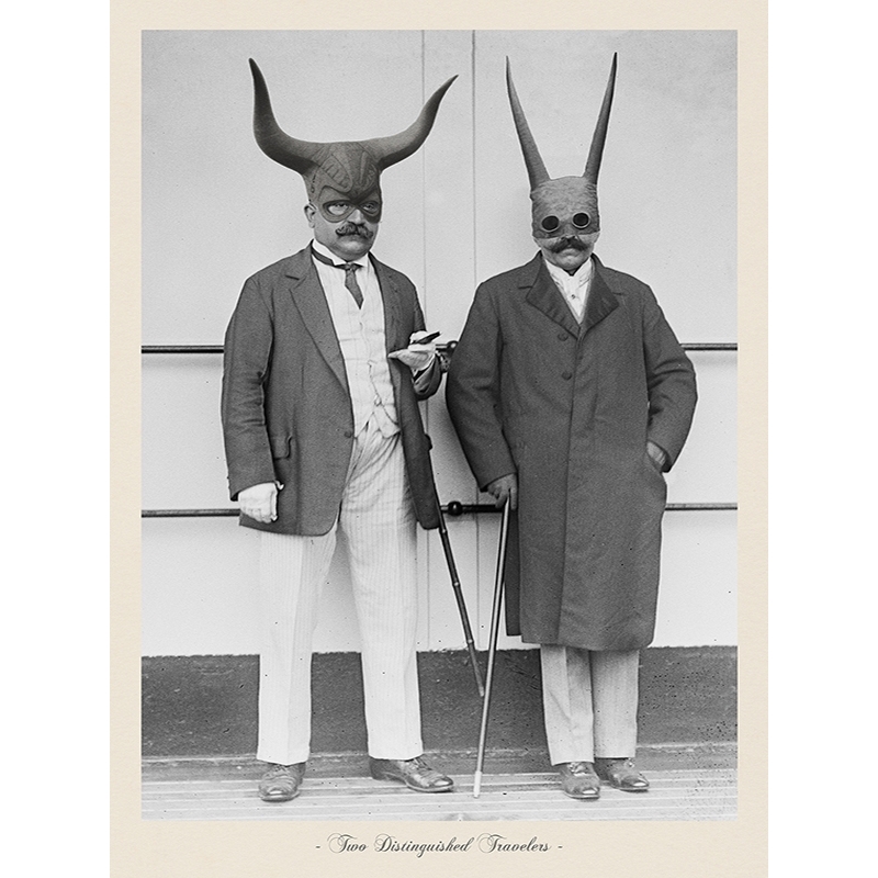 Vintage photo print with mask, Two Distinguished Travelers