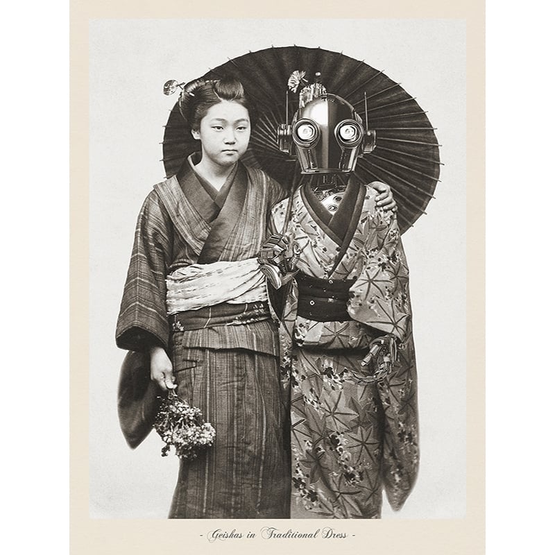 Funny vintage photo print, Geishas in Traditional Dress