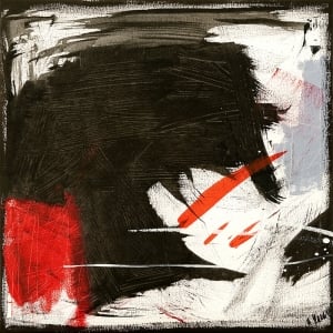 Black, white and red abstract canvas, Black Sound I by Romero