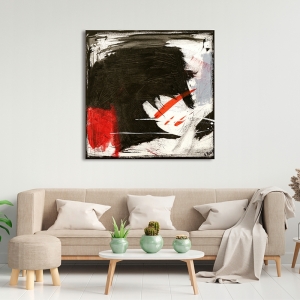 Tableau abstrait noir, blanc, rouge, Black Sound I de H. Romero