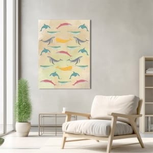 Whales art print and canvas, Wildlife pattern IV (multicolor)