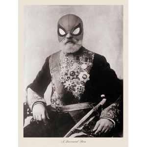 Vintage photo print with Spiderman mask, A Decorated Hero