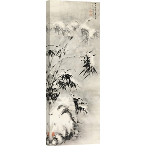Leinwandbilder Japanische Kunst. Bambus und Felsen im Schnee