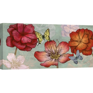 Tableau sur toile. Eve C. Grant, Fleurs et papillons (Acqua)