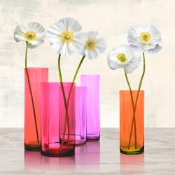 Tableau floral sur toile. Coquelicots en vases en cristal (Purple I)