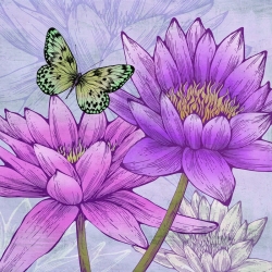 Tableau sur toile. Eve C. Grant, Nynphéas et papillons (détail)