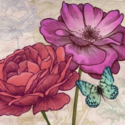 Cuadros botanica en canvas. Eve C. Grant, Rosas y mariposas (detalle)