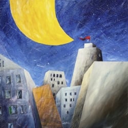 Tableau sur toile. Donato Larotonda, Sous une grande lune jaune