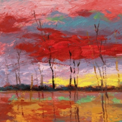 Leinwandbilder mit Bäume. Lucas, Sonnenuntergang über dem Wald I