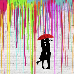 Street Art Leinwandbilder. Romance in the Rain (detail)