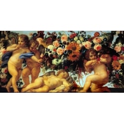 Quadro, stampa su tela. Carlo Maratta, Amorini e ghirlande di fiori II