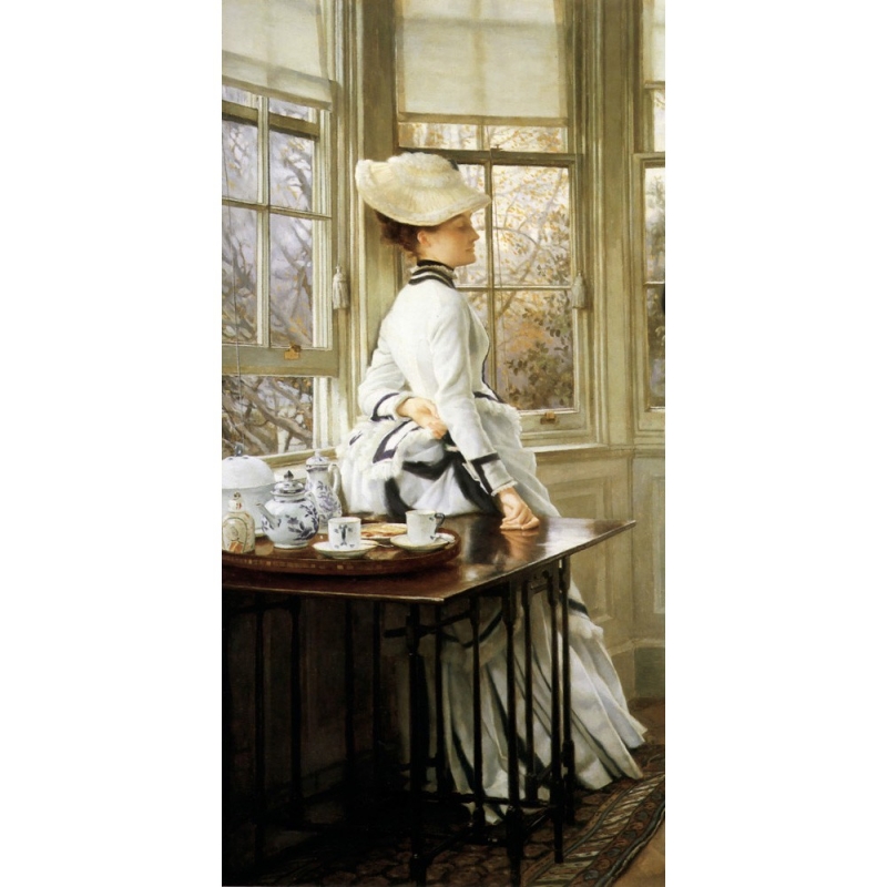 Tableau sur toile. James Tissot, Jeune femme lisant le journal