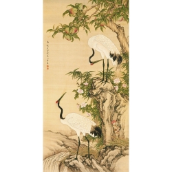 Leinwandbilder Japanische Kunst. Cranes, Peach Tree