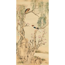 Cuadro japoneses en canvas. Anónimo, Pájaros en ramas florecientes