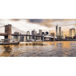 Wall art print and canvas. Brooklyn Bridge and Lower Manhattan at sunset, New York