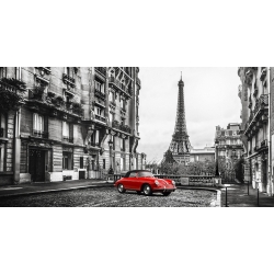 Cuadro de coches en canvas. Coche deportivo en París (rojo)