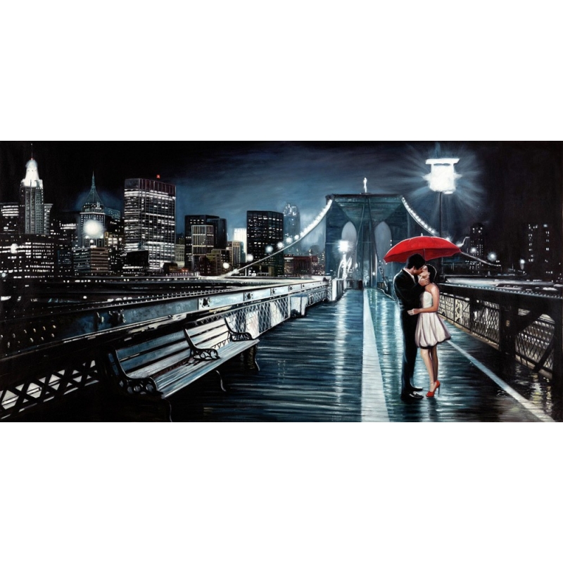 Wall art print and canvas. Pierre Benson, Kissing on Brooklyn Bridge