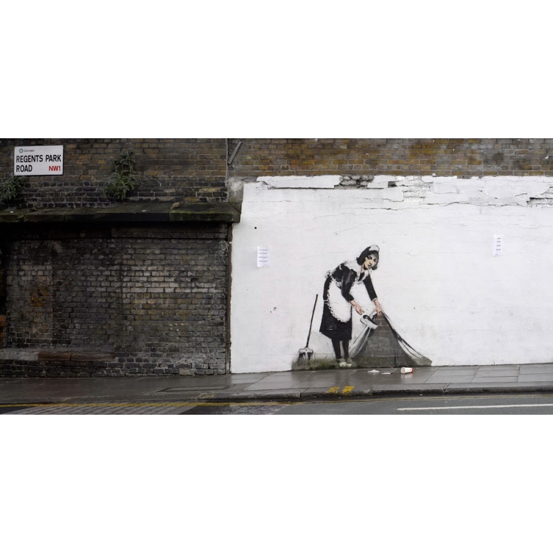 Wall art print and canvas. Anonymous (attributed to Banksy), Regents Park Rd, Camden, London (graffiti)