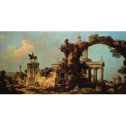 Tableau sur toile. Canaletto, Ruines romaines avec église