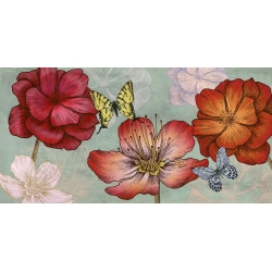 Tableau sur toile. Eve C. Grant, Fleurs et papillons (Acqua)