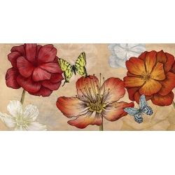 Tableau sur toile. Eve C. Grant, Fleurs et papillons