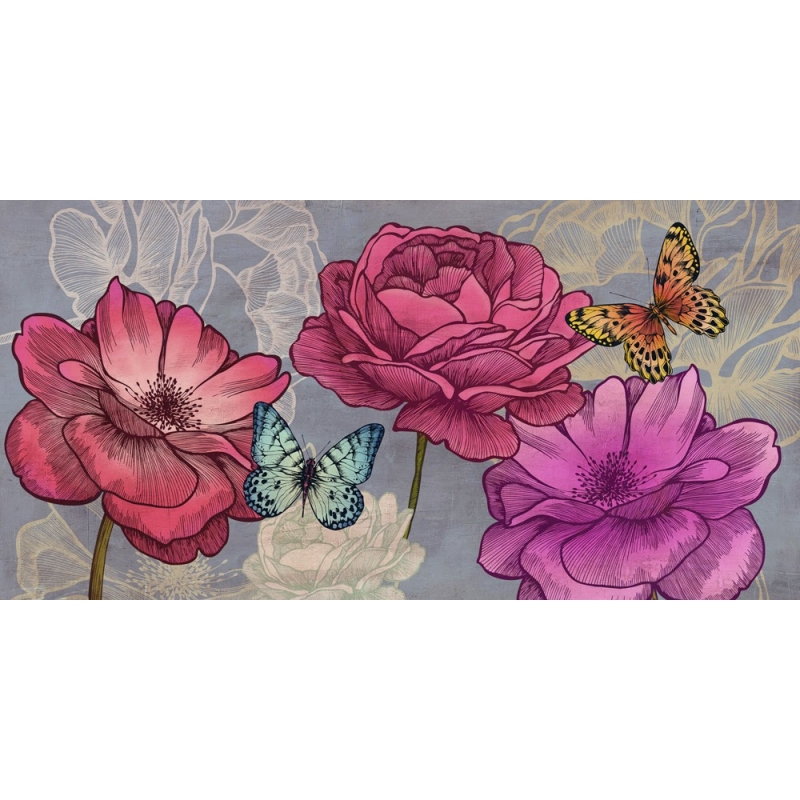 Quadro, stampa su tela. Eve C. Grant, Rose e farfalle (Ash)
