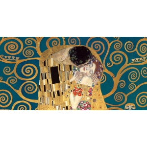 Wall art print and canvas. Gustav Klimt, The Kiss, detail (Blue variation)