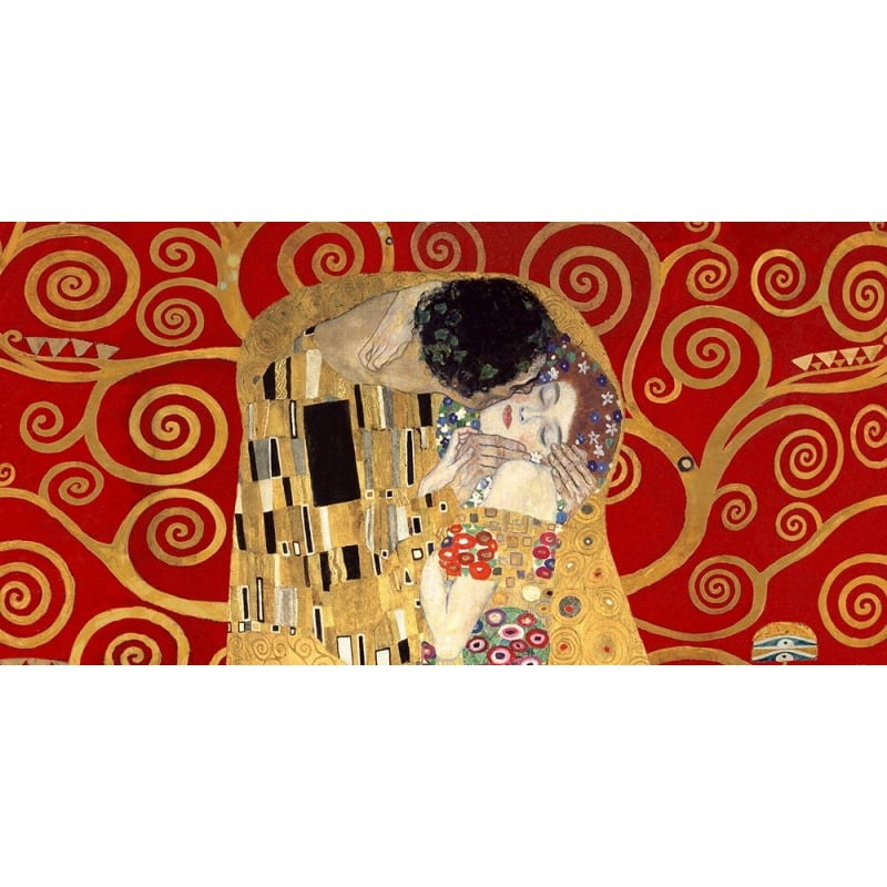 Wall art print and canvas. Gustav Klimt, The Kiss, detail (Red variation)